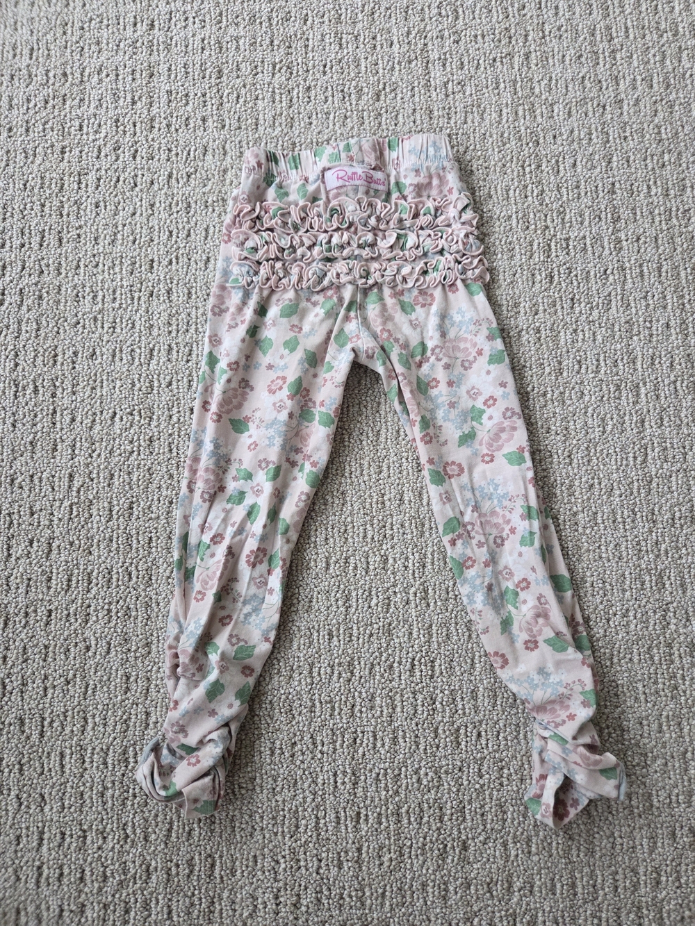 Ruffle Butts Pink Floral Ruffle Waist Leggings